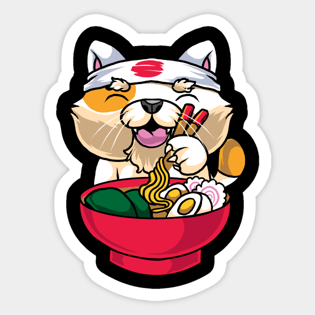 Kawaii Cat Ramen Bowl Funny Anime Noodles Kitty Sticker by theperfectpresents